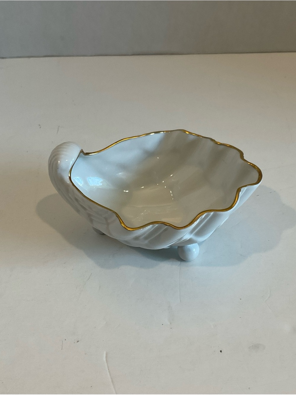 Footed Small White Porcelain Candy Dish Gold Edges Pre-Owned Made In Portugal